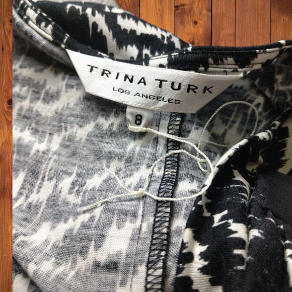 Trina Turk Women's Size 8 Geometric Cowl Neck Short Sleeve Dress Silk Blend NEW - Picture 2 of 7